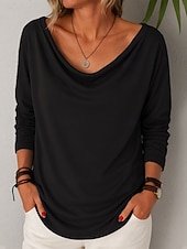 economico Bluse Eleganti-Per donna Camicia Blusa Patchwork Tinta unica Semplice Elegante Classico Moderno Manica Lunga Scollo a Cascata Top Regolari Quotidiano Ferie Uscire Nero Blu Reale Marrone chiaro Verde Grigio Estate