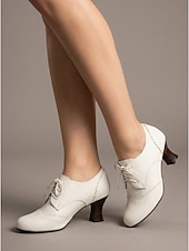 cheap Victorian &amp; Edwardian-Women's Victorian Style Lace-Up Oxford Pumps - Elegant Edwardian Retro Heeled Booties with Scalloped Brogue Detail and Spool Heel for Vintage Weddings, Period Costumes &amp; Classic Tea Parties