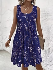 cheap Floral Dress-Women's Mini Dress Sundress A Line Dress Summer Dress Strapless Dress Vacation Casual Beach Going out Regular Fit Floral Graphic Sleeveless U Neck Blue Red Purple Green Summer Spring