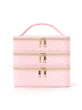 cheap Vacation &amp; Travel Bags-Women's Quilted Polyester Makeup Organizer, Multi-Color, Large Capacity with Multiple Compartments, Ideal for Daily Use, Vacation and Travel