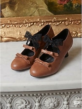 economico Vittoriano &amp; Edoardo-Mary Jane in stile vittoriano da donna: eleganti décolleté retrò edoardiane con triplo fiocco e nastro in pizzo per matrimoni vintage e feste del tè &amp;costumi d'epoca