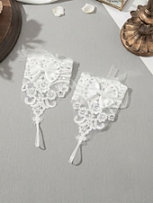 baratos Casamento ACC-Luvas femininas de renda até o pulso, confeccionadas em poliéster, um elegante acessório para noivas, ideal para casamentos, festas e ocasiões especiais.