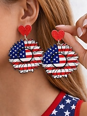 cheap Accessories-Women's Acrylic Patriotic Dangle Earrings, Multi-Style Sunflower, Star and Heart American Flag Earrings for USA 250th Anniversary, Independence Day, Casual Wear, Travel and Vacation Styling