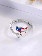  Damesring van legering met patriottisch open ontwerp, verstelbare vingerring met hartvormige afbeelding van de Amerikaanse kaart, perfect voor de viering van 250 jaar Amerika, Onafhankelijkheidsdag en dagelijks gebruik.