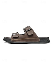 abordables Hombres-Sandalias de cuero de doble tira para hombre, duraderas y cómodas, calzado elegante para isla y crucero para vacaciones, resort y uso informal.