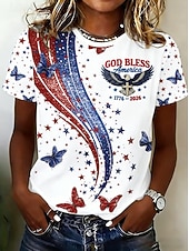  Amerikanischer Unabhängigkeitstag Damen T Shirt Druck Grafik Flagge Stilvoll Klassisch Lässig Kurzarm Rundhalsausschnitt Normale Oberteile Täglich Weiß Sommer Frühling