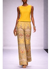 baratos Conjuntos de duas peças-Mulheres Conjuntos de calças Sem Manga Gola Redonda Floral Gráfico Estampado Cashemere Elegante Férias Diário Casual Diário Formal Azul Amarelo Vermelho Primavera Verão Normal Ajuste Largo