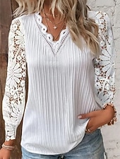  Per donna Blusa Top in pizzo Maglie a manica lunga Pizzo Semplice Elegante Classico Moderno Manica Lunga Scollo a V Top Regolari Quotidiano Ferie Uscire Bianco Estate Primavera