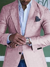voordelige Heren Klassieke Blazers-Voor heren Afstuderen Linnen blazer Blazer liiketoiminta Cocktailparty Bruiloft Modieus Casual Lente Herfst Linnen / katoenmix Effen Zak Knop Comfortabel Enkele knoopsluiting één knoop Blazer