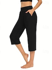  Mulheres calções capri chinês Férias Roupa de rua Casual Comprimento da panturrilha Cintura Média Tecido Bolsos Cintura elástica Confortável Respirável Com Stretch Diário Ao ar livre Streetwear Vinho
