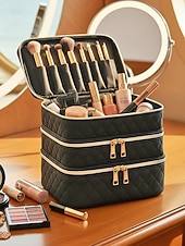 cheap Vacation &amp; Travel Bags-Women's Quilted Polyester Makeup Organizer, Multi-Color, Large Capacity with Multiple Compartments, Ideal for Daily Use, Vacation and Travel