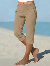preiswerte Einfarbige Leggings-Damen Caprihose Stoffhosen Gemütliche Leggings Urlaub Basic Lässig Wadenlang Natürliche Taille Einfach Seitentaschen Geteilt Bequem Komfort Atmungsaktiv Hohe Elastizität Urlaub Yoga Straße Navy-Blau