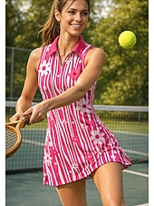 cheap Women's Tennis Dress-Women's Geometric Sports Dress Tennis Polo Dress Sleeveless Quarter Zip Elastic Sweat-Wicking Moisture Wicking Breathable Volleyball Tennis Golf Turndown Dress Pink Tennis Clothing