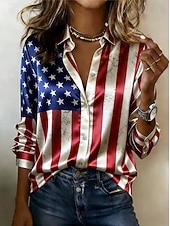 رخيصةأون عيد الاستقلال الأعلى-يوم الاستقلال الأمريكي نسائي قميص قميص الساتان زر قميص أسفل قميص غير رسمي طباعة الرسم علم عتيق أنيق كلاسيكي كم طويل قبعة القميص قمصان عادية مناسب للبس اليومي مناسب للعطلات مناسب للخارج