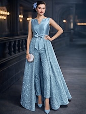 economico Tute della mamma-Tuta Completo Pantalone Tre Pezzi Lunghezza alla caviglia Abito da cerimonia per signora Manica 3/4 Scollo Tondo Elegante Brillare &amp; Splendere Formale Ospite di nozze Ricevimento di matrimonio Con