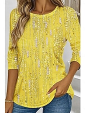 billiga Konst &amp; Design t-shirt-Kvinnors T-shirt Crew Neck Långärmad Tunika Grafisk Geometrisk Abstrakt Elegant Vintage Stilig Regular Topp Daglig Tryck Rosa Blå Lila Grön