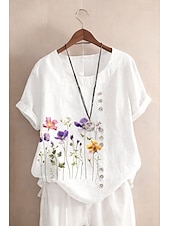 economico Camicie di Lusso-Per donna Blusa Bottoni Stampato Floreale Grafico Elegante Casual Manica Corta Girocollo Top Regolari Quotidiano Uscire Bianco Giallo Azzurro cielo Viola chiaro Verde Estate Primavera