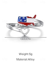  Damesring van legering met patriottisch open ontwerp, verstelbare vingerring met hartvormige afbeelding van de Amerikaanse kaart, perfect voor de viering van 250 jaar Amerika, Onafhankelijkheidsdag en dagelijks gebruik.