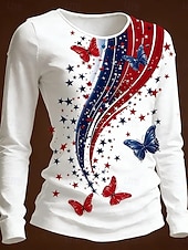  Ημέρα Αμερικανικής Ανεξαρτησίας Γυναικεία Μπλουζάκι Στάμπα Γραφική Σημαία Μοντέρνα Στυλάτο Κλασσικό Μακρυμάνικο Στρογγυλή Ψηλή Λαιμόκοψη Στρογγυλή Λαιμόκοψη Κανονικά μπλουζάκια