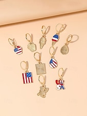  Zestaw patriotycznych kolczyków dla kobiet ze stopu metali, wielostylowe wiszące kolczyki z flagą USA na 250. rocznicę USA, Dzień Niepodległości i na co dzień