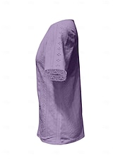 cheap Plain tee-Women's T Shirt Tee Top Eyelet Plain Fashion Stylish Classic Short Sleeve Square Neck Regular Tops Long Tops Daily Going out Weekend Blue Purple Summer Spring