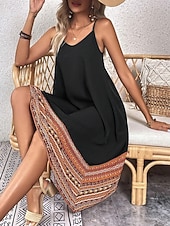 billige Boho-kjoler-Dame Midikjole Boho-kjole Uformell kjole Slipkjole Elegant Mote Moderne utendørs Feriereise Ut på byen Normal Grafisk Ermeløs Crew-hals Svart Rød Grønn Sommer Vår