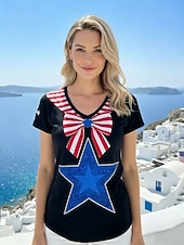abordables Día de la Independencia Top-día de la independencia americana Mujer Camiseta Camiseta superior Estampado Graphic Estrella Elegante Clásico Casual Manga Corta Escote en Pico Tops regulares Diario Noche Negro Vino Azul Marino