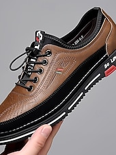 cheap Casual Lace-Up Shoes-Men's Comfortable Business Casual Walking Sneakers, Lightweight Faux Leather Lace-Up Shoes for Travel, Work &amp; Daily Wear