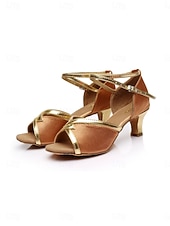cheap Latin Shoes-Women's Brown &amp; Gold Latin Dance Shoes - Medium Heel, Strappy Design, Ballroom, Salsa, Tango, Practice &amp; Performance Footwear