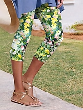 billige Blomstertrykk-Dame kinesisk Leggings Ferie Mote Gatemote Capris Høy Midje Blomstret Grafisk Komfort Myk Bekvem Elastisk Daglig utendørs Feriereise Blå Lilla Grønn Sommer Vår Høst Slank Fasong