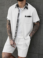 preiswerte Herren Basic Hemden Sets-Herren Zweiteilig Hemd Set Sommer-Set Und Set Kontrastfarbe Lässig Täglich Urlaub Hemdkragen Kurzarm Kurze Hose Sommer Frühling Mode Lässig Bequem Bekleidung