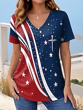 ieftine Ziua Independenței Top-Ziua Independenței Americane Pentru femei Tricou Imprimeu Grafic Steag Stilat Clasic Casual Manșon scurt În V Topuri obișnuite Zilnic Roșu-aprins Mov Trifoi Vară Primăvară