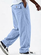 voordelige Klassiek-Voor heren Linnen broek Broek Zomerbroek Wijde broek Zak Elastische taille Recht been Effen Kleur Effen Comfort Comfortabel Volledige lengte Casual Dagelijks Feestdagen Vakantie Modieus blauw Zwart