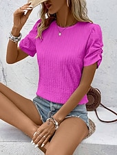 cheap Plain tee-Women's T Shirt Tee Top Plain Fashion Classic Casual Short Sleeve Crew Neck Regular Tops Daily Going out Weekend Blue Black Pink Rose Red Light Blue Summer Spring