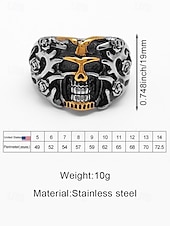 お買い得  メンズジュエリー-メンズ ステンレススチール ゴシック スカル リング、マルチサイズ バイカー パンク ステートメント バンド、花柄ディテール、カジュアルウェア、旅行、休暇、ハロウィン スタイリングに最適な大胆なファッション ジュエリー