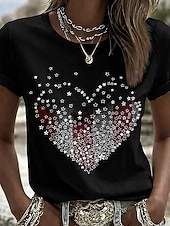  Giorno dell'Indipendenza Americana Per donna Maglietta Stampato Grafico Bandiera Lettera Vintage Elegante Classico Manica Corta Girocollo Top Regolari Quotidiano Blu Nero Bianco Rosso Blu marino