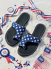 abordables Zapatos de mujer-Sandalias de playa para mujer con motivo del 250.º aniversario de EE. UU.: blancas y azules, con estampado de estrellas patrióticas, ideales para el 4 de julio y las vacaciones. &amp; playa