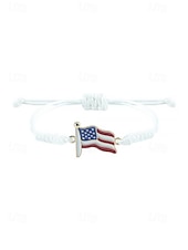 cheap Accessories-Unisex Alloy &amp; Polyester Adjustable USA Flag Bracelet, Multi-Color Patriotic Charm Rope Bracelet for America 250th Anniversary, Independence Day, Casual Wear, Travel and Vacation Styling