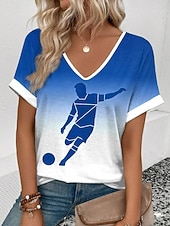 cheap World Soccer Match-World Soccer Match 2026 Women's T Shirt Print Ombre Graphic Color Block Vintage Stylish Classic Short Sleeve V Neck Regular Tops Daily Weekend Vacation Wear Blue White-Blue White Summer Spring