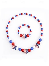  Patriotisches Acryl-Schmuckset für Damen: Halskette und Armband, mehrfarbiger Schmuck in Rot, Weiß und Blau mit Perlen, ideal für die Feierlichkeiten zum 250. Jahrestag der USA, den Unabhängigkeitstag und den Alltag.