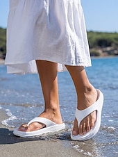 preiswerte Rutschsandalen-Weiße Damen-Strand-Flip-Flops – leichte, wasserdichte Wolken-Sandalen mit ergonomischer Fußgewölbeunterstützung für Sommerurlaube und tropische Inselausflüge &amp;Alltagskomfort