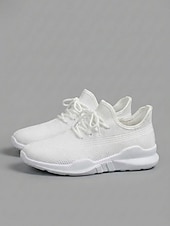 cheap Women's Sneakers-Women's White Knit Sneakers – Lightweight Breathable Lace-Up Design Sport Shoes, Casual Walking Shoes for Gym, Travel and Everyday Wear