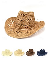 Χαμηλού Κόστους Ανδρικά καπέλα-Ανδρικό ψάθινο καουμπόικο καπέλο western σε πολλά χρώματα, υφαντό καλοκαιρινό καπέλο ηλίου για διακοπές στην παραλία, ρούχα western στυλ, ρούχα σε θέρετρα και καλοκαιρινά πάρτι