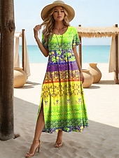 abordables Art &amp; Design Robes-Femmes Robe Midi Robe trapèze Occasionnel Quotidien Plage Coupe Ample Graphique Géométrique Manche Courte Col ras du cou Bleu Violet Orange Vert Été Printemps