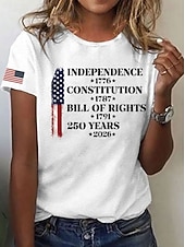  American Independence Day Women's T Shirt Print Graphic Flag Letter Vintage Stylish Classic Short Sleeve Crew Neck Round Neck Regular Tops Daily Blue Black White Red Summer Spring
