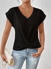 economico T-shirt semplice-Per donna Maglietta Arricciato Semplice Moda Elegante Classico Manica Corta Scollo a V Top Regolari Quotidiano Uscire Weekend Blu Nero Bianco Vino Rosso Estate Primavera