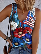  Amerikanischer Unabhängigkeitstag Damen Tank Top Druck Grafik Flagge Vintage Tropisch Stilvoll Ärmellos V Ausschnitt Normale Oberteile Täglich Blau Weiß Rote Leicht Blau Sommer Frühling