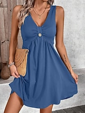 economico Vestito bianco-Per donna Mini Abito Abito a trapezio Abito Estivo Casual Quotidiano Vestibilità regolare Semplice Senza Maniche Scollo a V Blu Nero Verde Grigio Estate