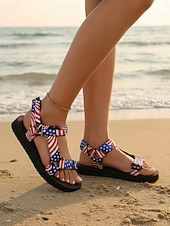 Χαμηλού Κόστους Γυναικεία παπούτσια-Γυναικεία μαύρα / κόκκινα σανδάλια για την 250ή επέτειο των ΗΠΑ - άνετα πατριωτικά σανδάλια με λουράκια και σχέδια με αστέρια και ρίγες για παραλία, παρελάσεις και εορτασμούς της 4ης Ιουλίου