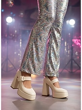 abordables Estilo Disco y Hippie de los años 70-Tacones de plataforma rosas para mujer con correa de hebilla: estilo retro chic para San Valentín, fiestas y ocasiones especiales.